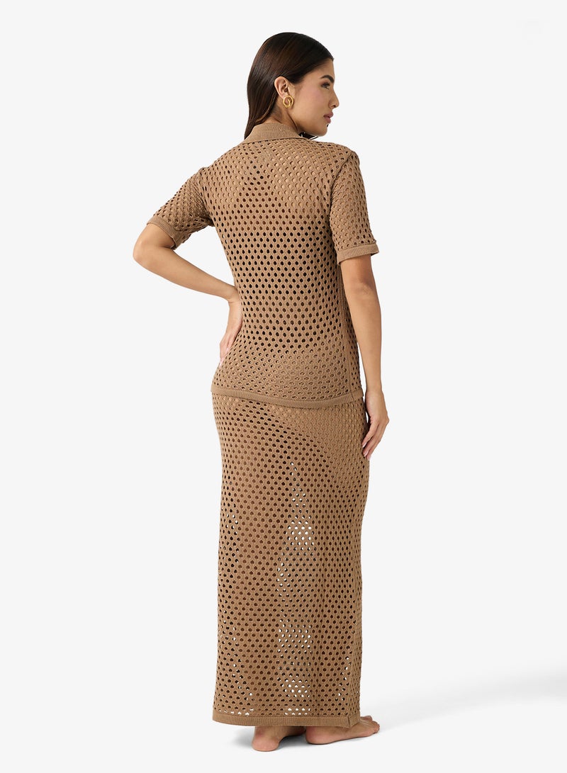 جينجر طقم قميص بأزرار وتنورة ماكسي كروشيه - Image 2